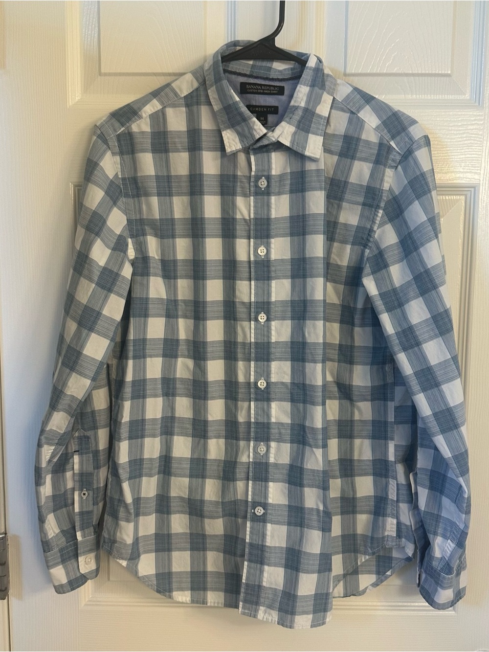 Banana Republic Camden Fit Custom Wash Shirt Men’s M Blue White Check Button Up